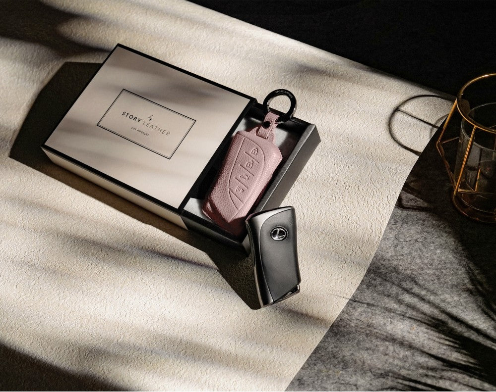 Pink Leather Key Cover for Lexus Smart Key (Style R4)