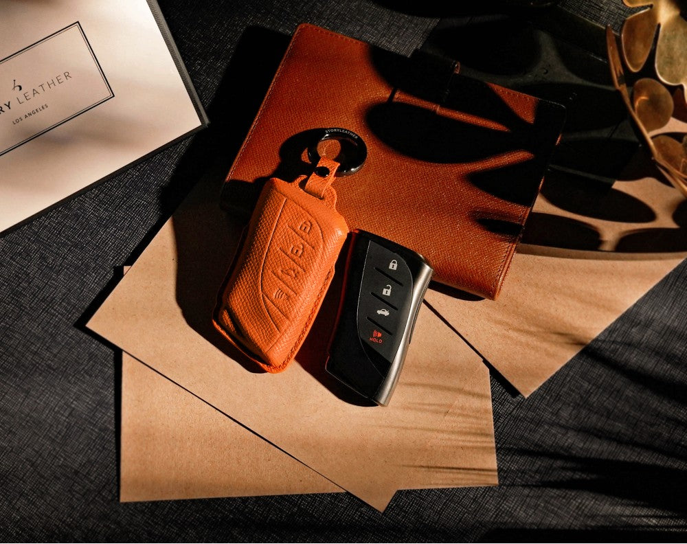 Orange Leather Key Cover for Lexus Smart Key (Style R4)