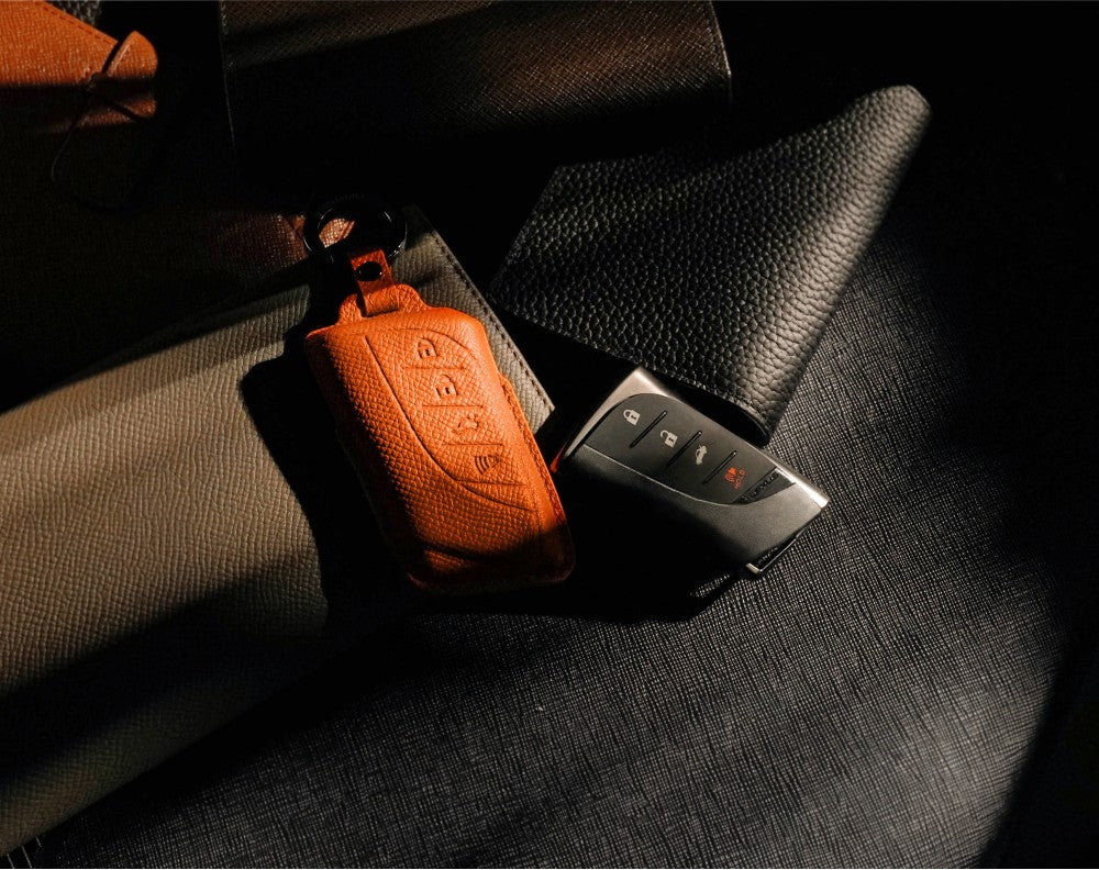 Orange Leather Key Cover for Lexus Smart Key (Style R4)