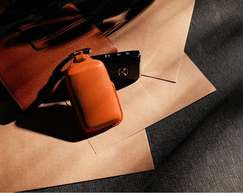 Orange Leather Key Cover for Mazda Smart Key (Style S3)