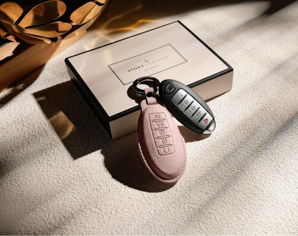 Pink Leather Key Cover for Nissan Smart Key (Style O5)