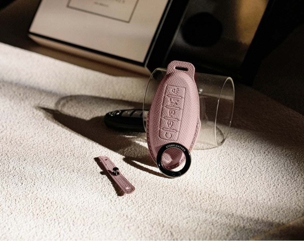 Pink Leather Key Cover for Nissan Smart Key (Style O5)