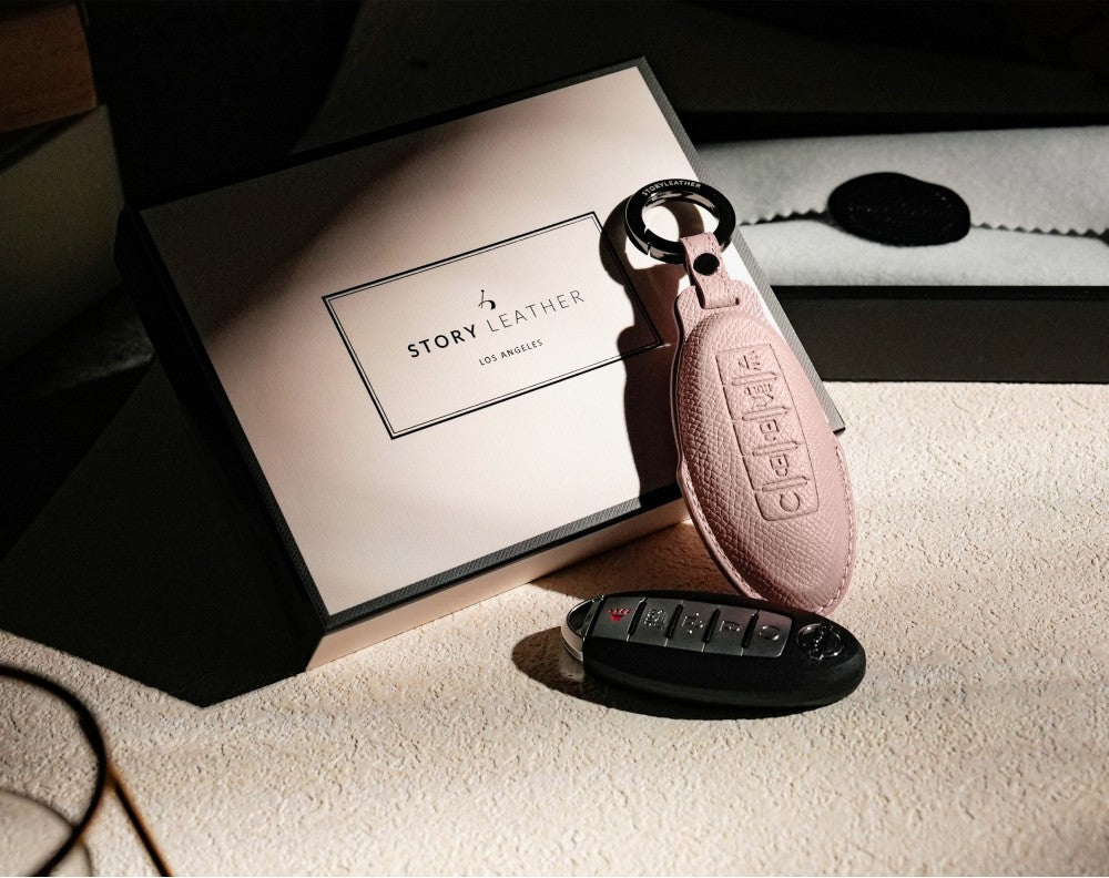 Pink Leather Key Cover for Nissan Smart Key (Style O5)