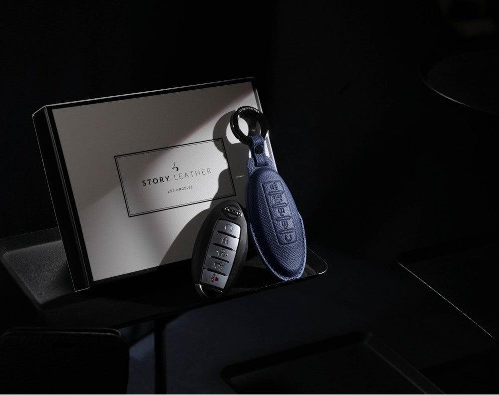 Blue Leather Key Cover for Nissan Smart Key (Style O5)