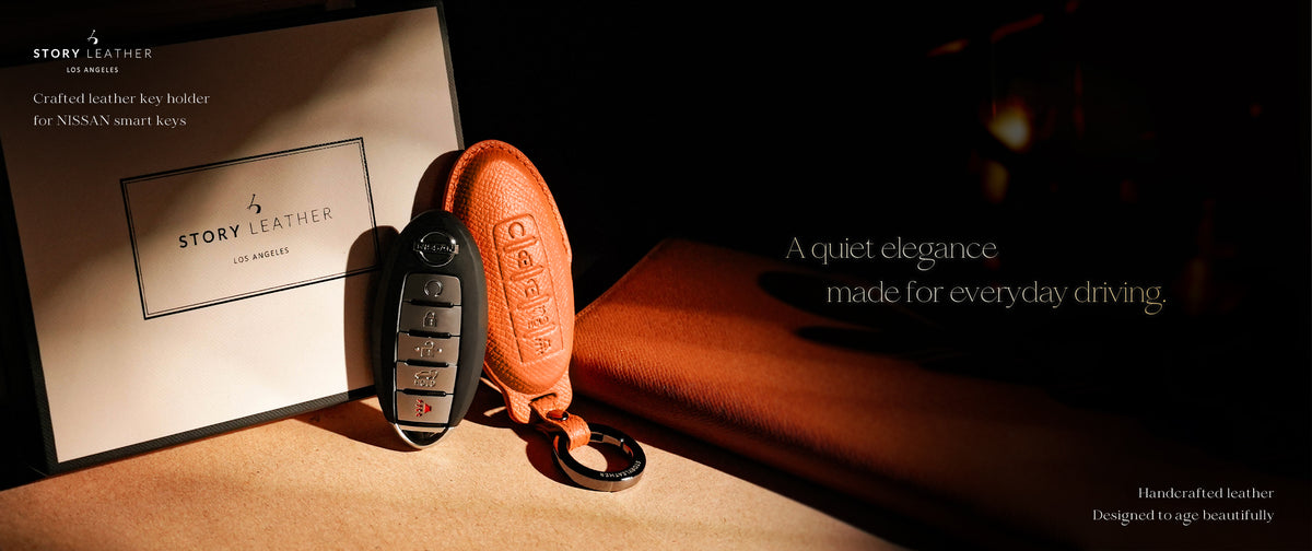 Orange Leather Key Cover for Nissan Smart Key (Style O5)
