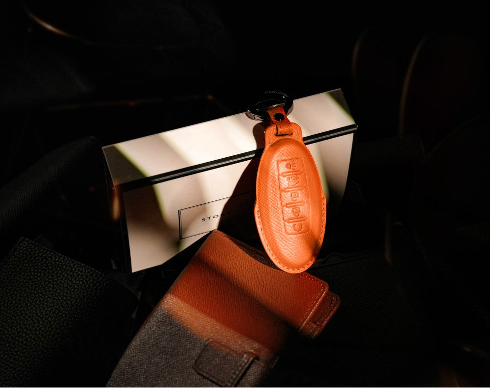 Orange Leather Key Cover for Nissan Smart Key (Style O5)