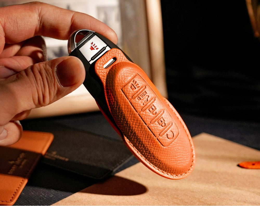 Orange Leather Key Cover for Nissan Smart Key (Style O5)
