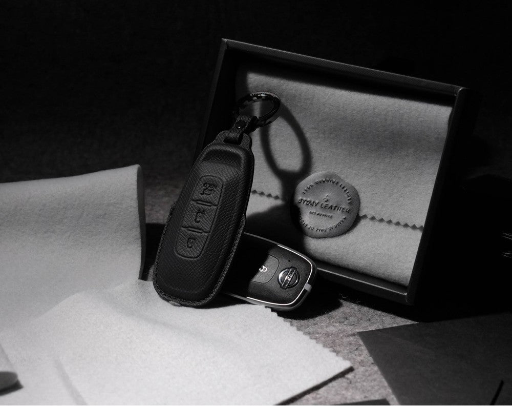 Black Leather Key Cover for Nissan Smart Key (Style R3)