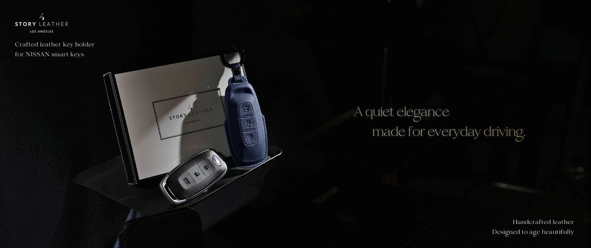 Blue Leather Key Cover for Nissan Smart Key (Style R3)