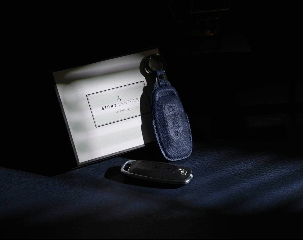 Blue Leather Key Cover for Nissan Smart Key (Style R3)