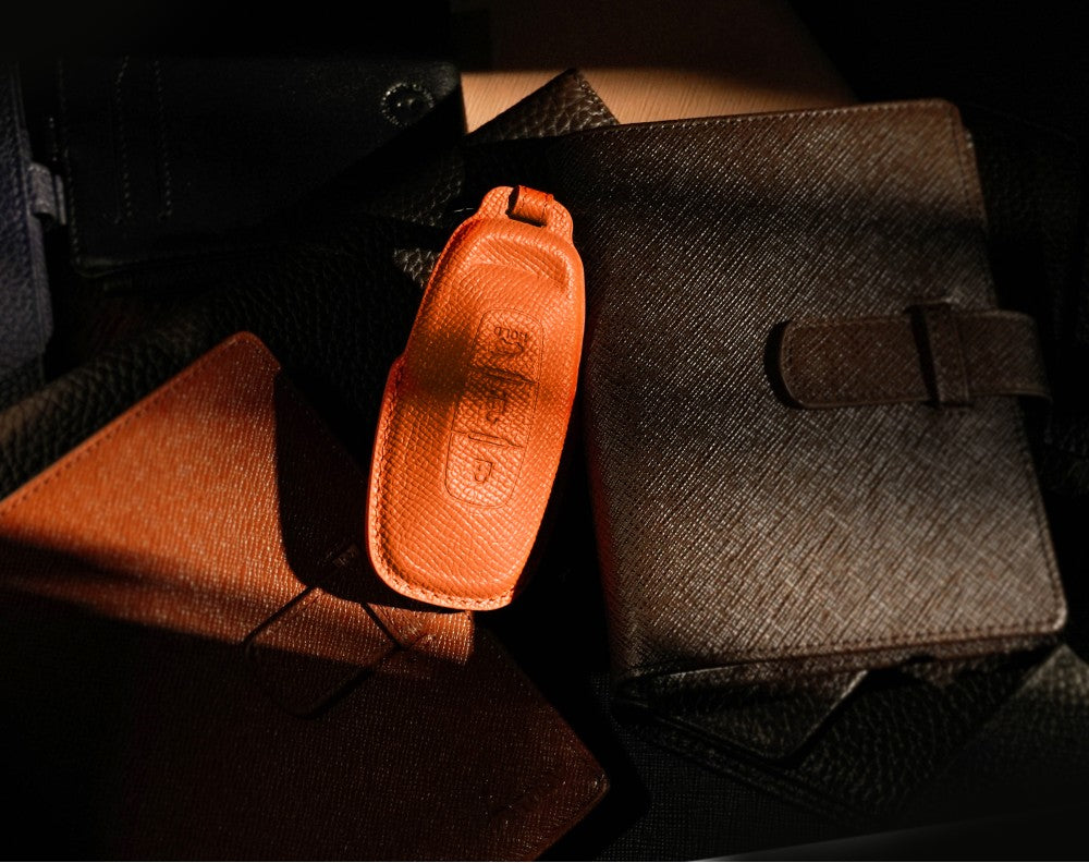 Orange Leather Key Cover for Nissan Smart Key (Style R3)