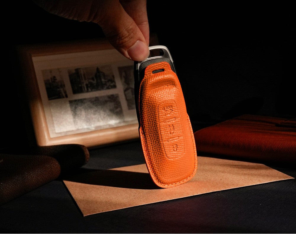 Orange Leather Key Cover for Nissan Smart Key (Style R3)