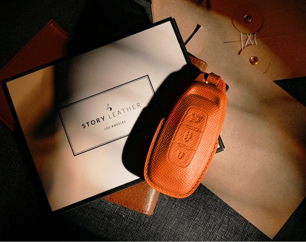 Orange Leather Key Cover for Nissan Smart Key (Style R3)