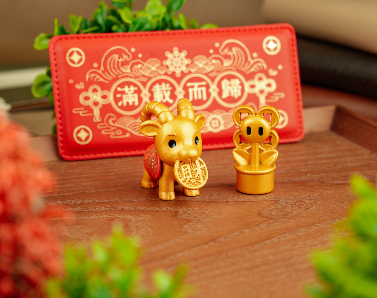 Brass Goat and Money Flower with leather base