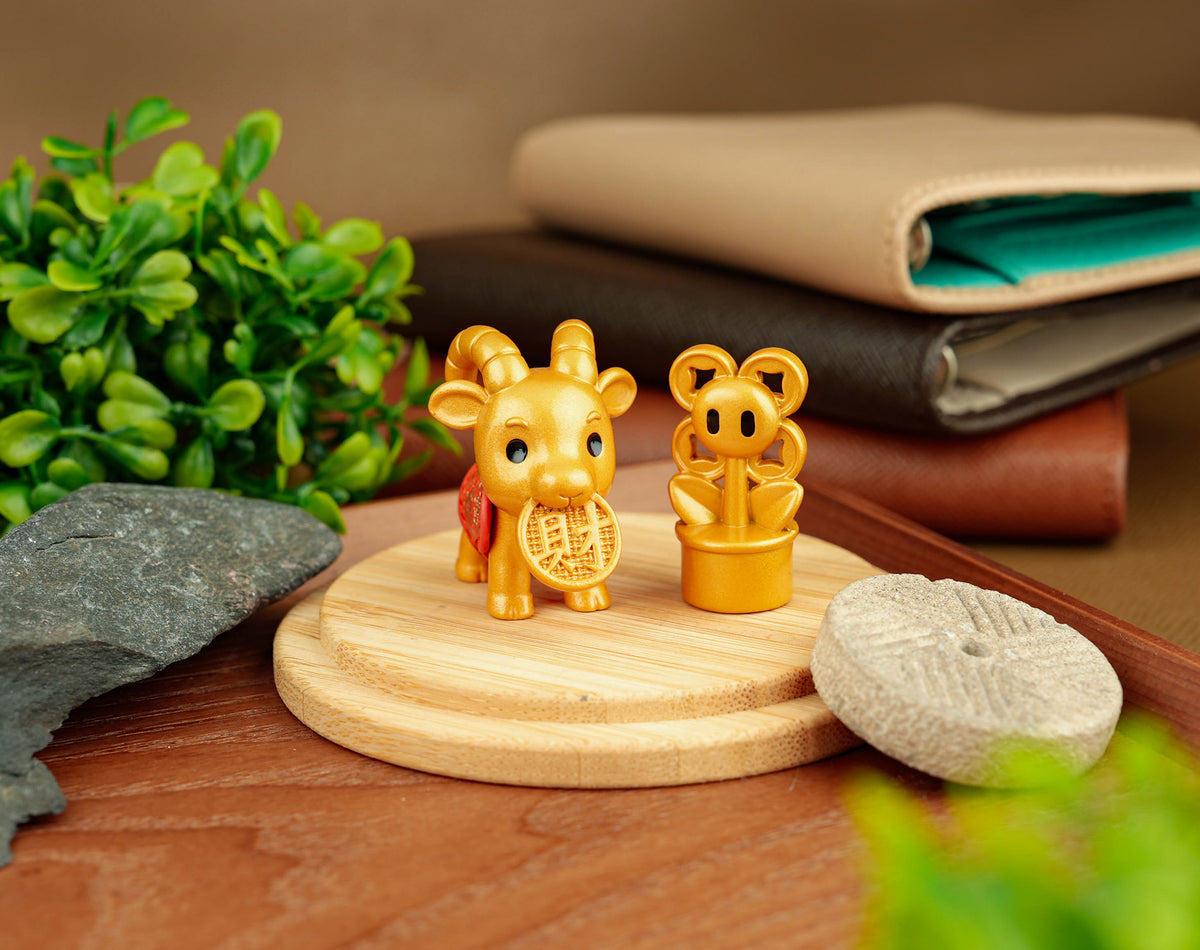 Brass Goat with Golden Sand Money Flower