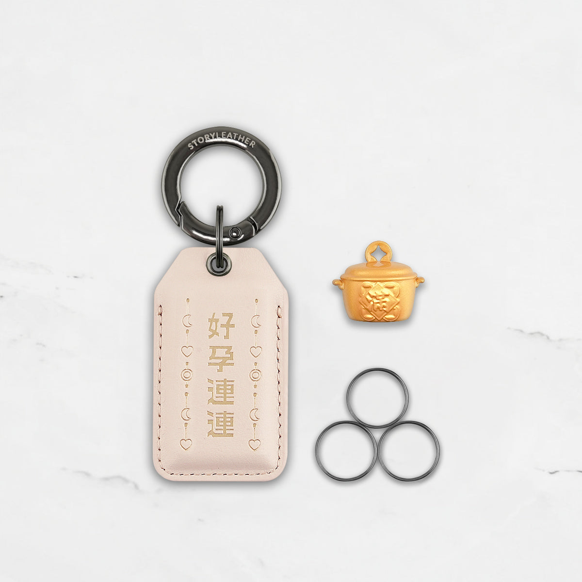 Good News Keeps Coming Amulet keychain set with Golden Fortune Pot and hardware