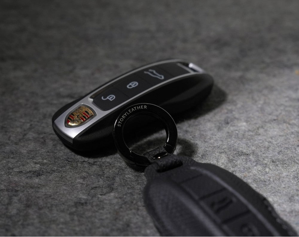 Black Leather Key Cover for Porsche Smart Key (Style C3)