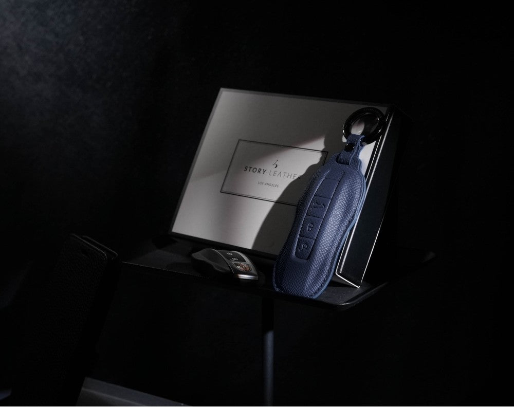 Blue Leather Key Cover for Porsche Smart Key (Style C3)