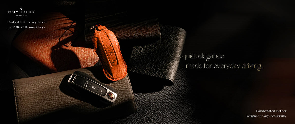 Orange Leather Key Cover for Porsche Smart Key (Style C3)