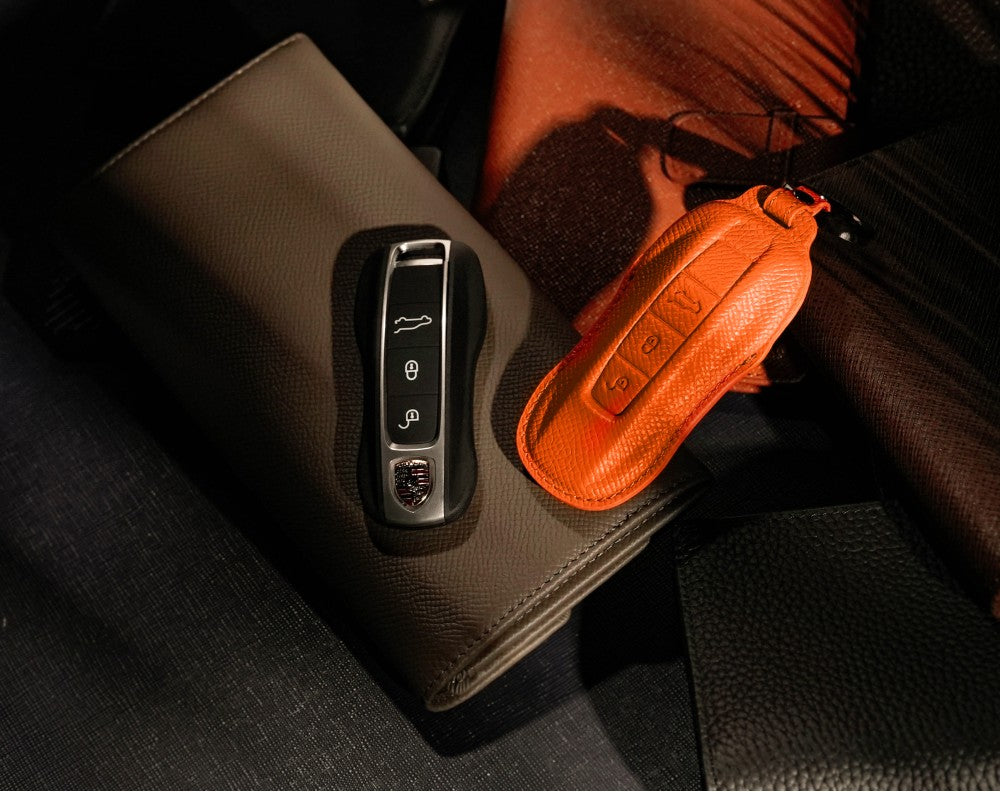 Orange Leather Key Cover for Porsche Smart Key (Style C3)