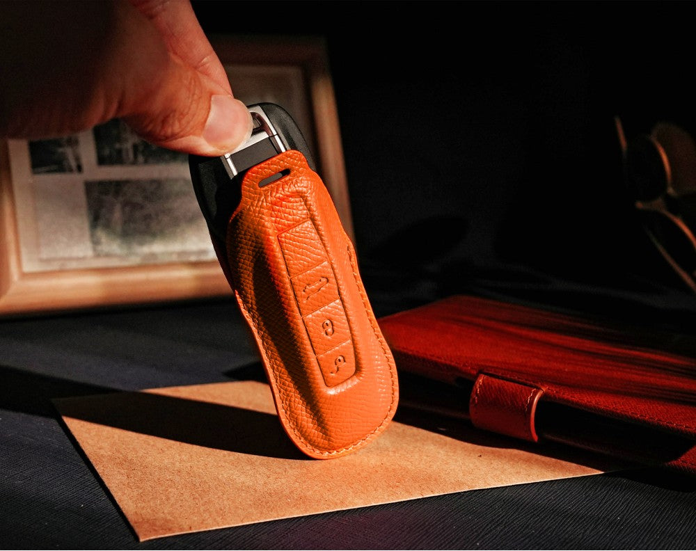 Orange Leather Key Cover for Porsche Smart Key (Style C3)