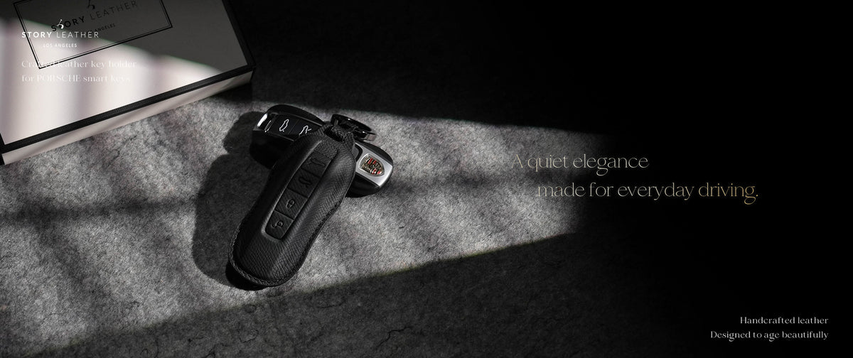 Black Leather Key Cover for Porsche Smart Key (Style C4)