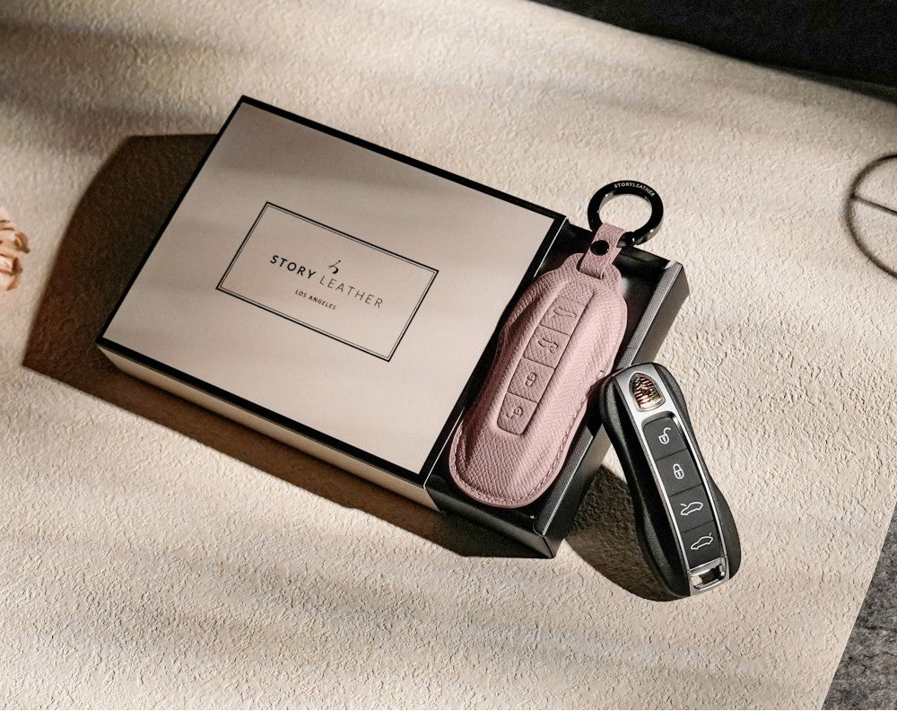 Pink Leather Key Cover for Porsche Smart Key (Style C4)