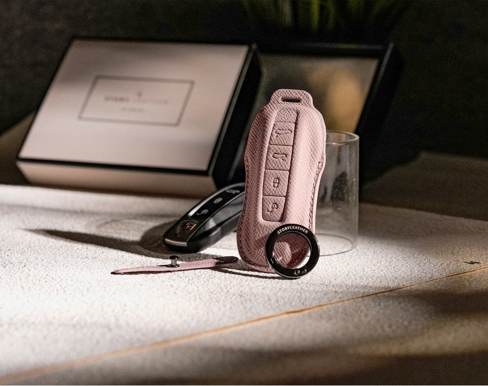 Pink Leather Key Cover for Porsche Smart Key (Style C4)