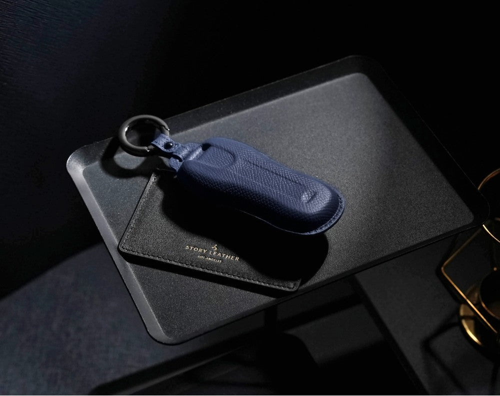 Blue Leather Key Cover for Porsche Smart Key (Style C4)