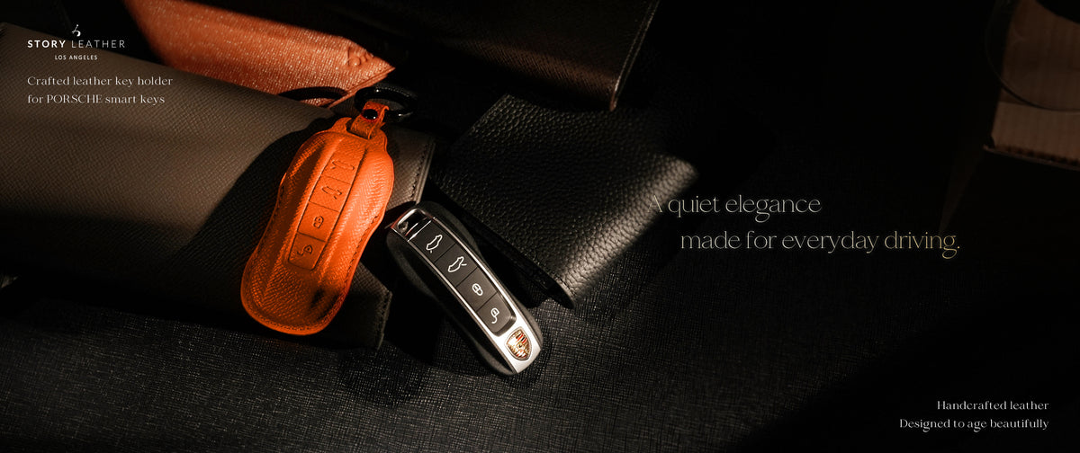 Orange Leather Key Cover for Porsche Smart Key (Style C4)