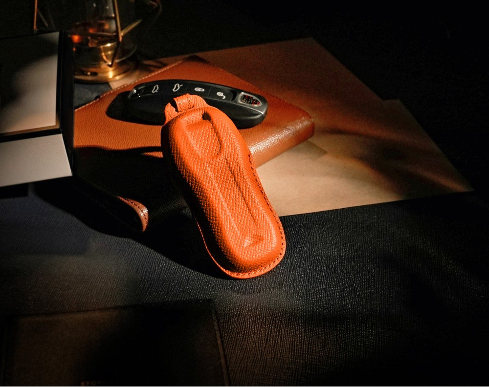 Orange Leather Key Cover for Porsche Smart Key (Style C4)