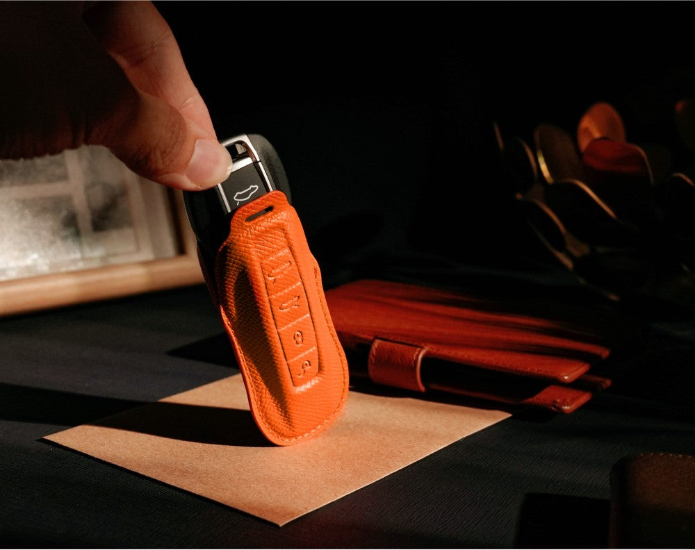 Orange Leather Key Cover for Porsche Smart Key (Style C4)