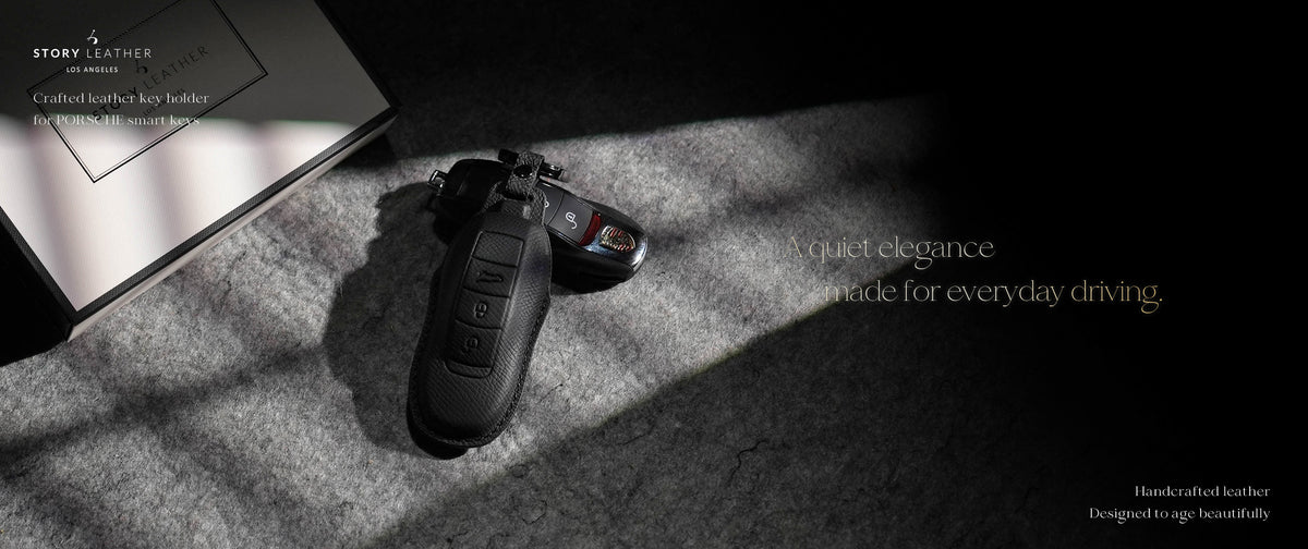 Black Leather Key Cover for Porsche Smart Key (Style O3)
