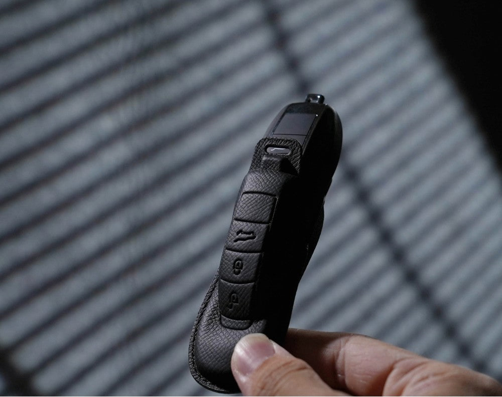 Black Leather Key Cover for Porsche Smart Key (Style O3)