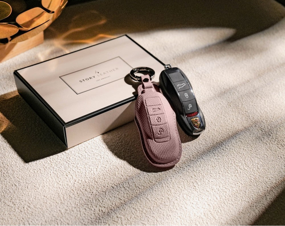 Pink Leather Key Cover for Porsche Smart Key (Style O3)