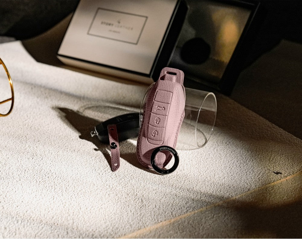 Pink Leather Key Cover for Porsche Smart Key (Style O3)