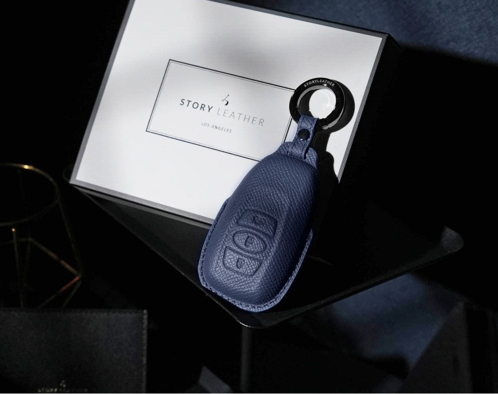 Blue Leather Key Cover for Subaru Smart Key (Style O3)