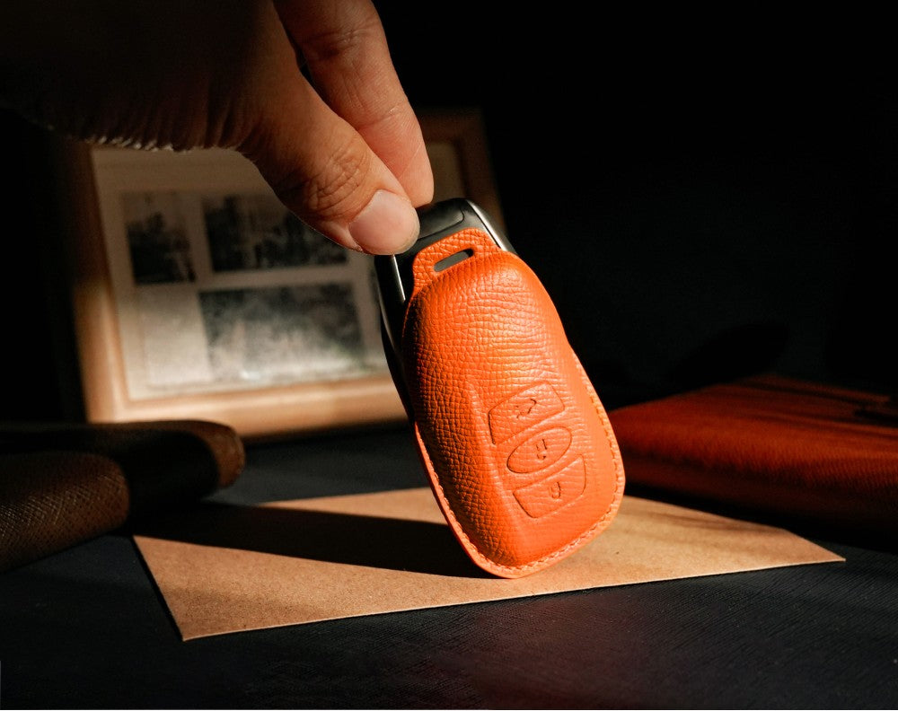 Orange Leather Key Cover for Subaru Smart Key (Style O3)