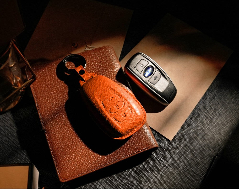 Orange Leather Key Cover for Subaru Smart Key (Style O3)