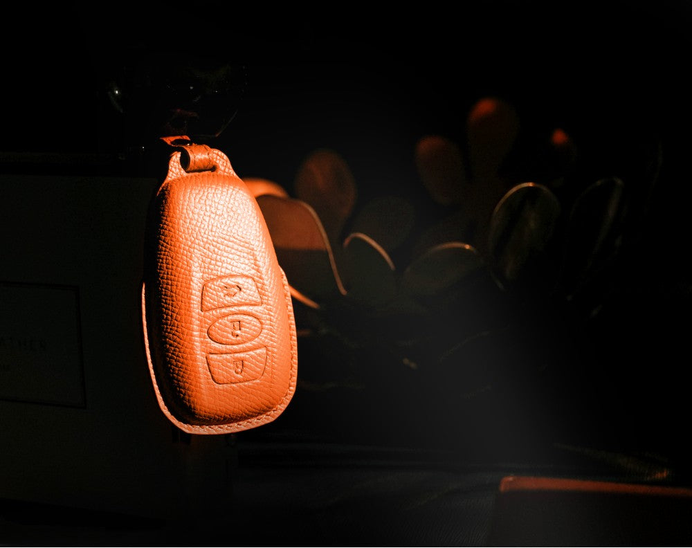 Orange Leather Key Cover for Subaru Smart Key (Style O3)