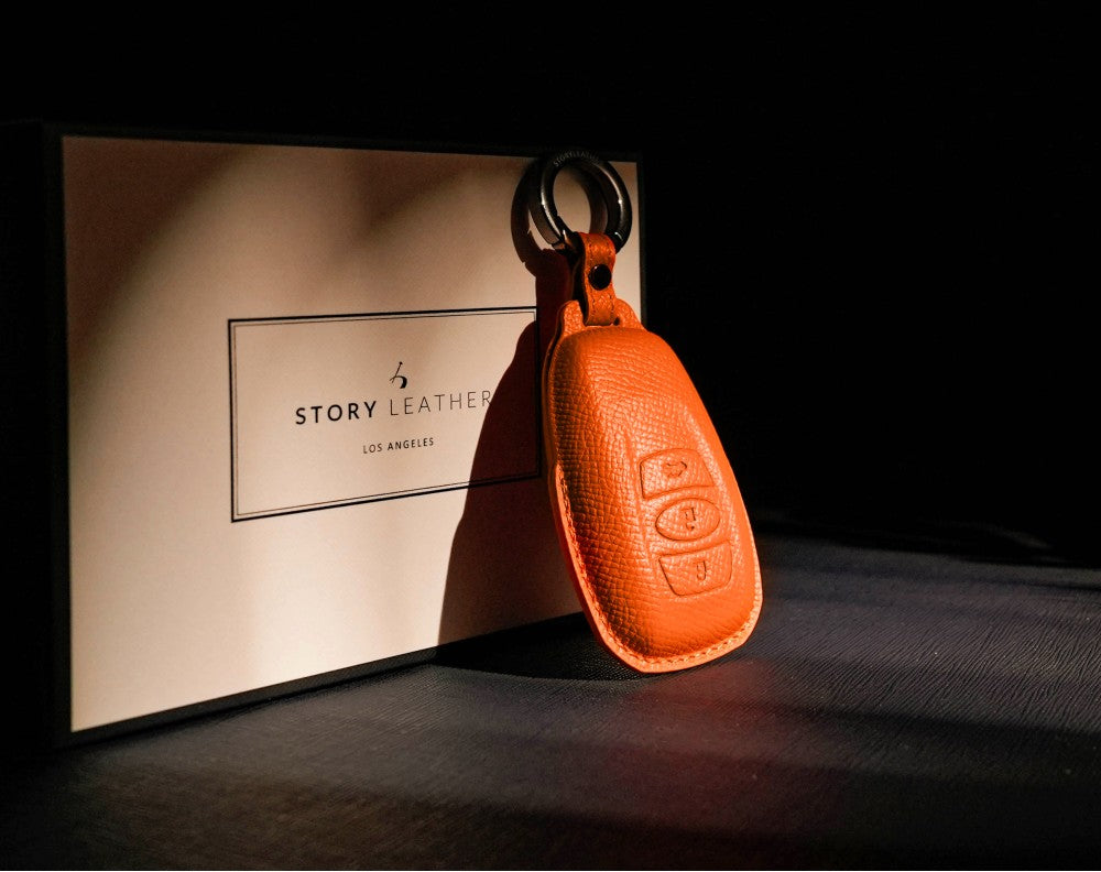 Orange Leather Key Cover for Subaru Smart Key (Style O3)