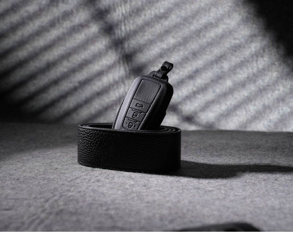 Black Leather Key Cover for Toyota Smart Key (Style O3)