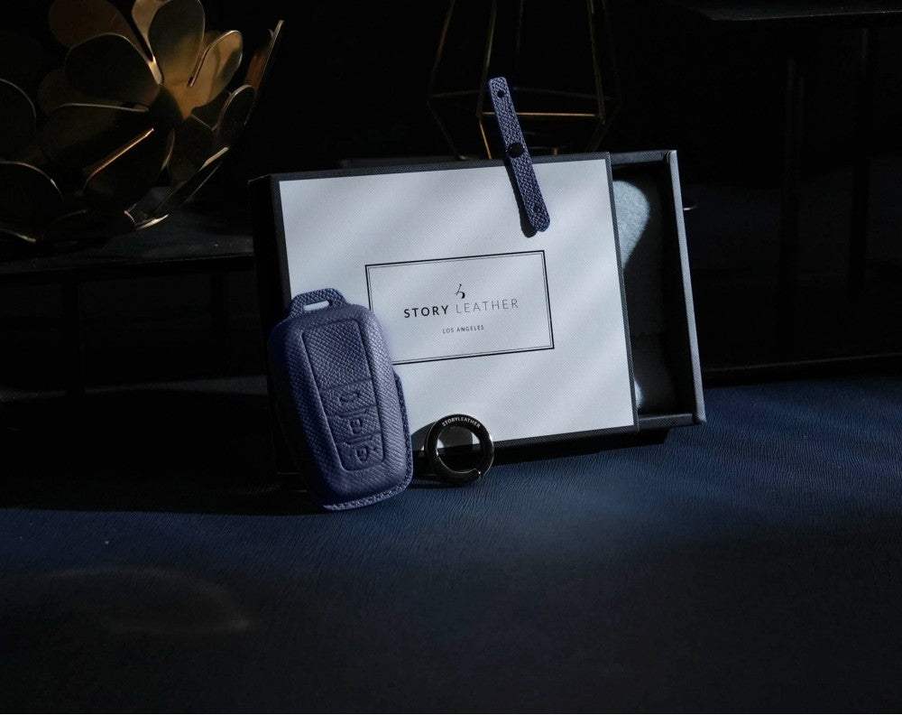 Blue Leather Key Cover for Toyota Smart Key (Style O3)