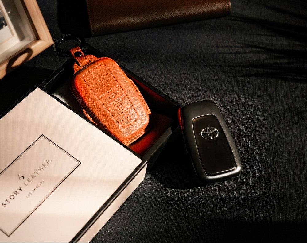 Orange Leather Key Cover for Toyota Smart Key (Style O3)