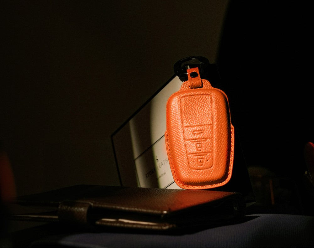 Orange Leather Key Cover for Toyota Smart Key (Style O3)