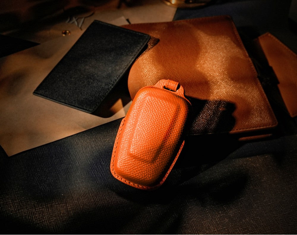 Orange Leather Key Cover for Toyota Smart Key (Style O4)