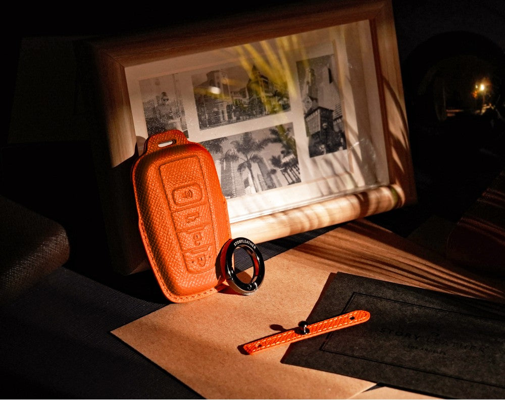 Orange Leather Key Cover for Toyota Smart Key (Style O4)