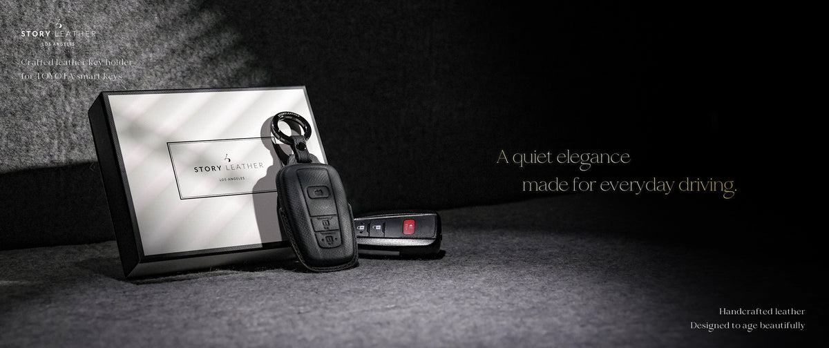 Black Leather Key Cover for Toyota Smart Key (Style O5)