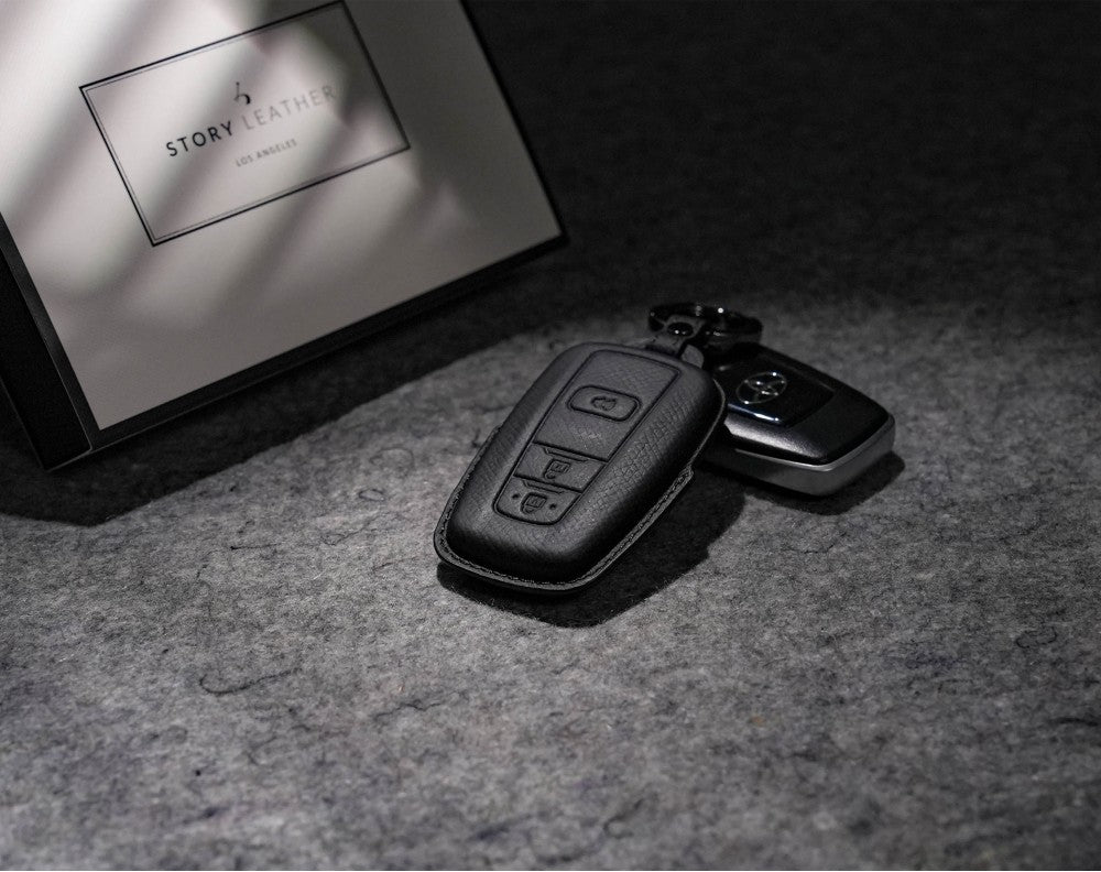 Black Leather Key Cover for Toyota Smart Key (Style O5)
