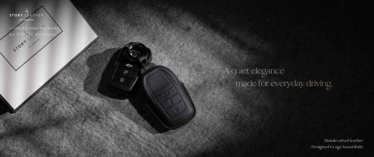 Black Leather Key Cover for Toyota Smart Key (Style R3)